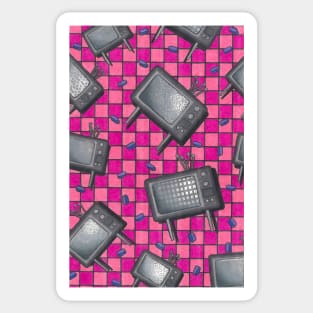 Checkerboard Black and White Televisions Sticker